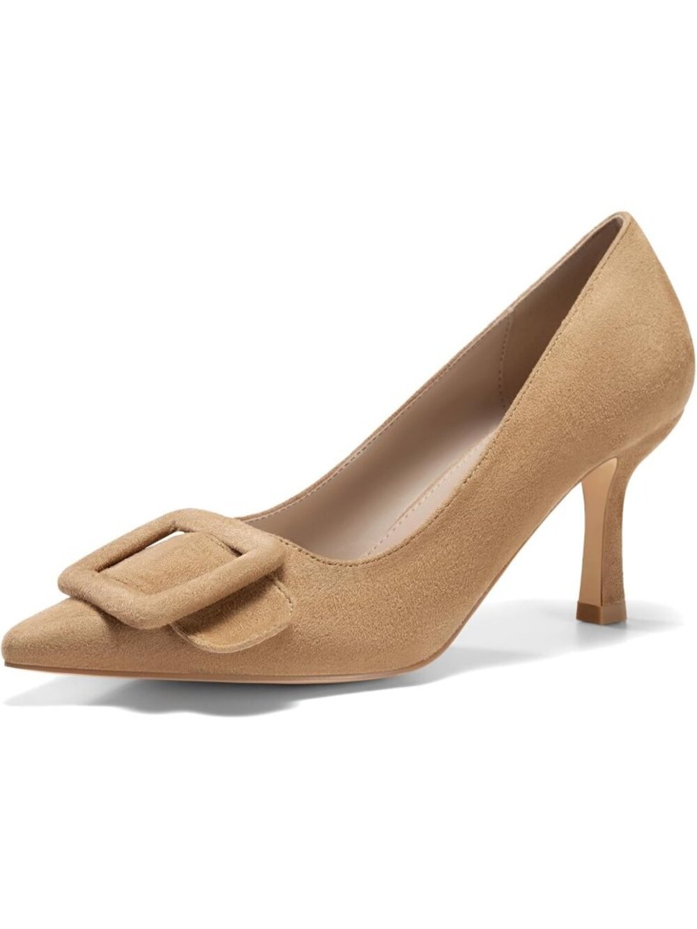 Women's Khaki Faux Suede Closed Pointed Toe Stiletto High Heels Pumps Shoes